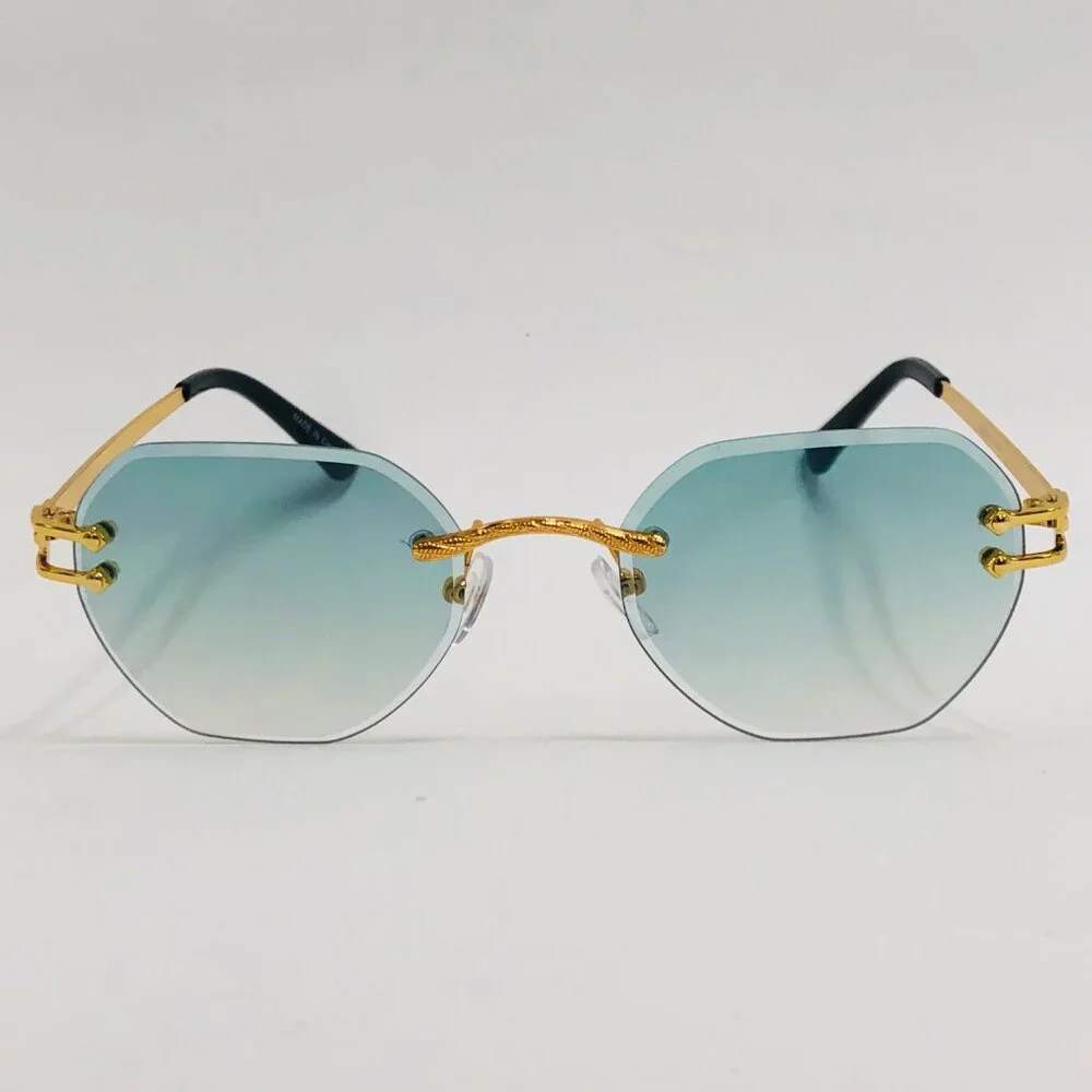 Men Women Sunglasses Square Green Lens Fashion Gold‎ Frame Rapper Icedout Lentes